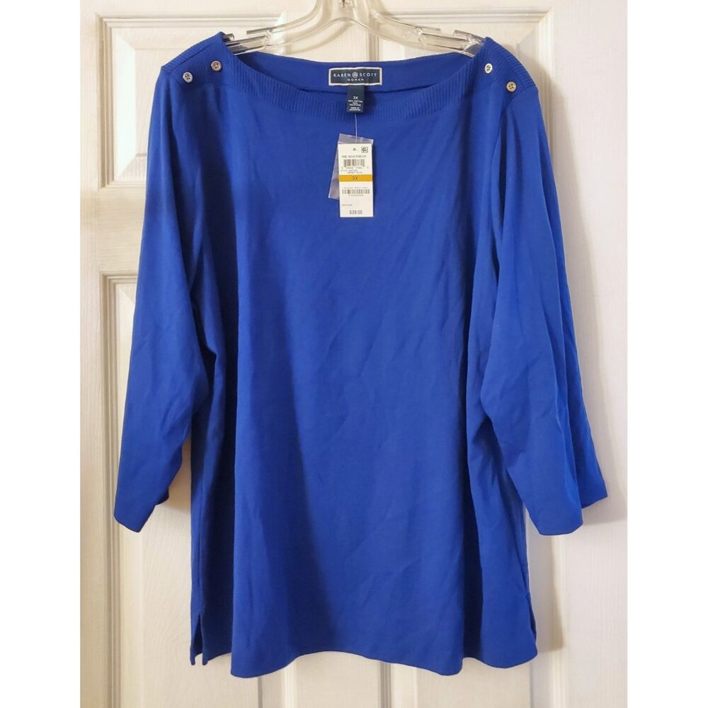 KAREN SCOTT WOMAN RIB BOATNECK SWEATER BRIGHT BLUE SIZE 3X NWT